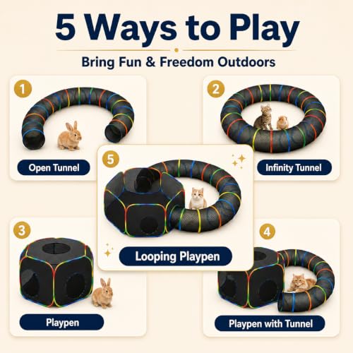 Portable Cat Enclosure - 2-in-1 Outdoor Catio with Tent & Tunnel, Foldable Playpen for Indoor Cats, Includes Storage Bag for Cats & Small Animals Rainbow Color - size: Tent + Circle Tunnel