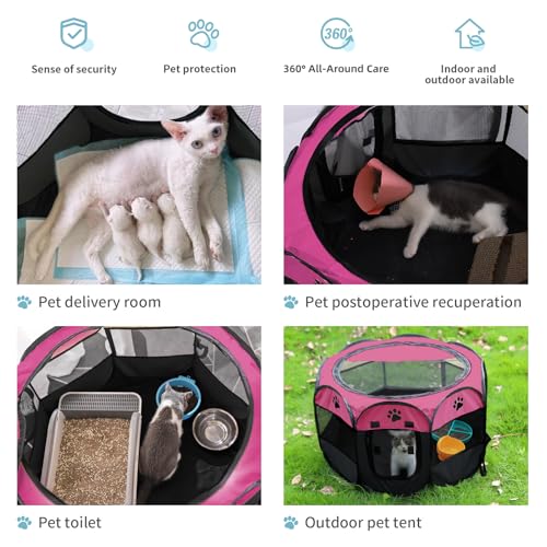 SENCONE Portable Pet Playpen for Cats, Kittens, Puppies, Indoor/Outdoor, S | Pop-Up/Fold-Flat Tent for Storage/Travel • Play & Exercise Pen for Small/Growing Pets • Recovery & Whelping Space • Red - color: Red, size: Small (29"*29"*17")