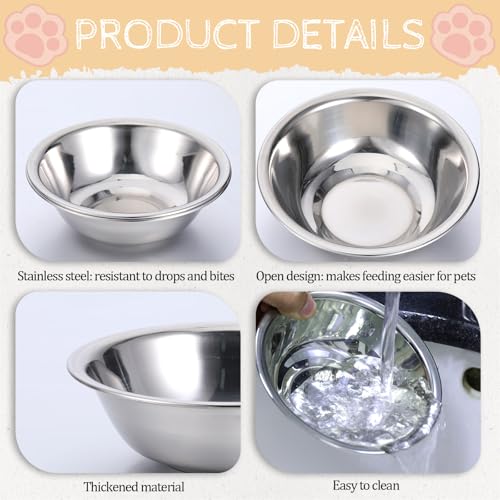 2 Pack Stainless Steel Pet Food and Water Bowls for Cats, Dogs, Small Animals - 12 Oz Rust-Resistant Feeder Dishes for Indoor Outdoor Use
