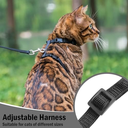 PUPTECK Adjustable Cat Harness and Leash Set Escape Proof Kitten Strap Collar for Walking Travel, Black, M - color: Black, size: Medium