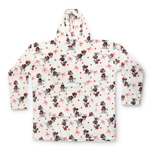 Jay Franco Wearable Throw Blanket – Oversized Plush Hooded Blanket with Pocket, Ultra Soft Cozy Fleece Throw for Lounging, Travel, White - Minnie Mouse, 34x38 - Adult - color: White - Minnie Mouse, size: Adult