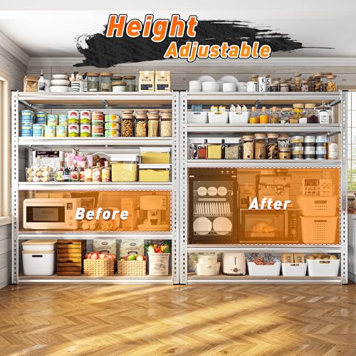 REIBII 2500LBS Garage Shelving,40"W Rust-Proof Storage Shelves For Basement | 5-Tier Metal Shelving,Waterproof,Adjustable Pantry Shelves,Resists Rust,for Closet Kitchen 40" W x 19.7''D x 72''H,Silver - size: 40"W x 19.7"D x 72"H
