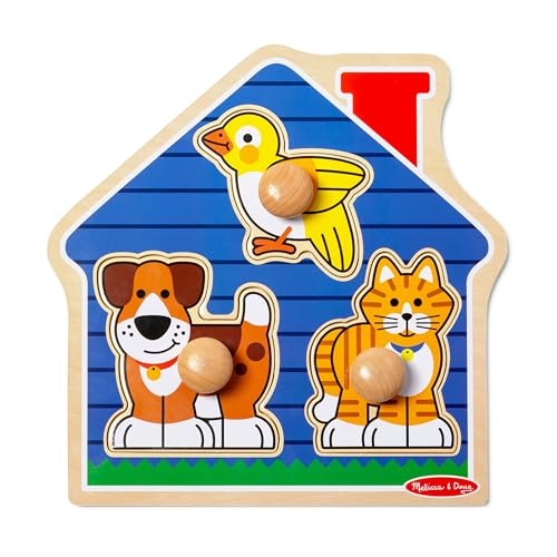 Melissa & Doug Pet Animals Jumbo Knob Puzzle, Wooden Peg Puzzle for Toddlers, Educational Toy for Shape Recognition and Fine Motor Skills, Ages 1+ - size: Small, style: Pets