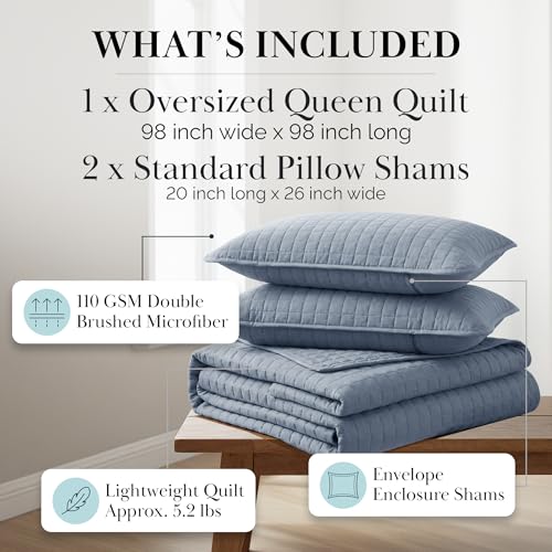 Southshore Fine Living, Inc. Queen Quilt Set, Full Size Bedspread with 2 Matching Pillow Shams, Soft Microfiber Lightweight Quilts, Queen Size Coverlet, Vacation Rental Quilts, Slate Blue Quilt - color: 08 - Slate Blue, size: Full / Queen