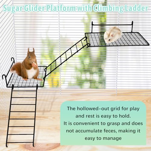 BNOSDM 4 PCS Sugar Glider Toy Stainless Steel Platform Squirrel Perch with Climbing Ladder Small Animals Cage Accessories for Guinea Pig, Chinchillas, Gerbils, Mice, Rats, Mouse - color: Black