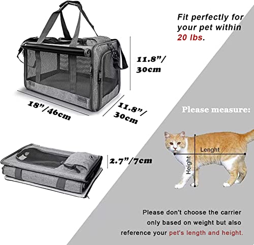 GAPZER Pet Carrier for Large Cats up to 20lbs Soft-Sided Privacy Protection | Pet Crate for Medium to Big Kitten Small Puppy Transport, Washable Dog Cloth Carry Bag Home Outdoor Car Travel, Vet Visits - color: Grey