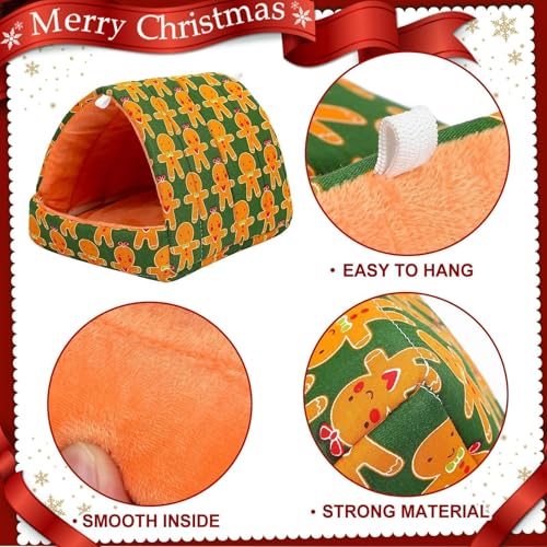 UPINS 2 Pack Christmas Guinea Pig Hideout,Guinea Pig Bed | Washable Small Animal House Cage Accessories,for Chinchillas Hamsters Hedgehogs Ferrets Bearded Dragons and Rats - color: Red Green Yellow, size: 6.8 x 7.4 inch