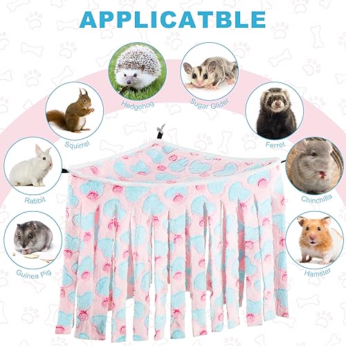 Huwena 4 Pcs Guinea Pig Hideout Fleece Hideaway Toys Cage Accessories Small Animals Corner Triangular Hammock Hamster Ferret Playing Sleeping Bed for Hedgehog Bunny Chinchillas (Heart) - style: Heart