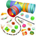 Malier Cat Toys Kitten Toys Set, Collapsible Cat Tunnels for Indoor Cats, Interactive Kitty Toys Cat Feather Toy Fluffy Mouse Crinkle Balls 3 Way Tube Tunnel Toys for Puppy Kitty Kitten - color: Rainbow