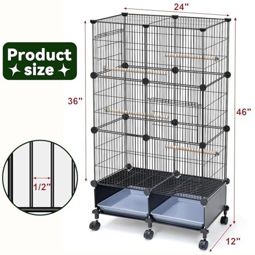 VISCOO Upgraded Encrypted Metal 46-Inch Bird Cage for Parrot Parakeets | Parakeet Cage with Wooden Perches, Slide-Out Tray, Water Bottle&Feeder for Cockatiel,Lovebird,Small Mid-Sized Birds - size: 24"L x 12"W x 46"H
