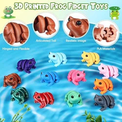 Honoson 12 Pcs 3D Printed Animals 5-7cm, Cute Frog | Articulated Fidget Animals, Flexible 3D Printed Figures for Stress Relief, Cute Mini Joints for Party Favors and Display - size: 5-7cm, style: Cute Frog