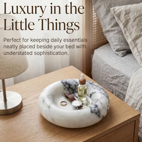 Small Marble Tray, Natural Stone Jewelry Dish & Trinket Dish, 4.3 Inch Round Marble Ring Dish for Keys, Bathroom Vanity, Nightstand, Entryway, Gray White - color: Gray White