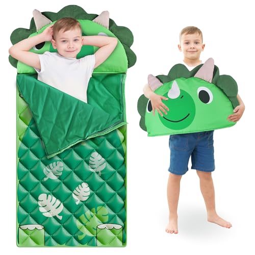 iPlay, iLearn Kid Sleeping Bag, Dinosaur Slumber Sack, Toddler Boy Nap Mat | 2 in 1 Green Dinos Cushion Pillow Blanket, Happy Travel Sleepover Daycare Preschool Birthday Gift for 3 4 5 6 Years Old Child - style: Dinosaur
