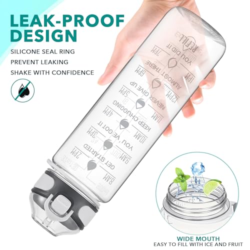 Enerbone 32 oz Water Bottle with Times to Drink and Straw, Motivational Drinking Water Bottles with Carrying Strap, Leakproof BPA & Toxic Free, Ensure You Drink Enough Water for Fitness Gym Outdoor - color: Crystal