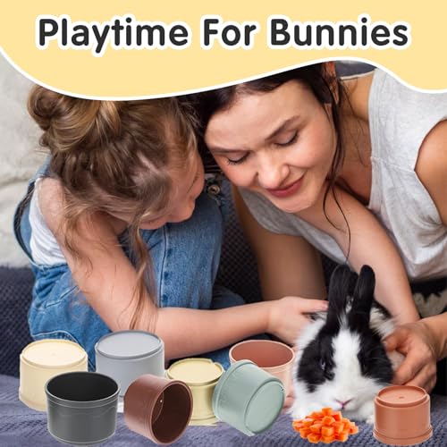 8 Pcs Stacking Cups for Rabbits, Colorful Bunny Toys for Rabbits and Small Animals, Nesting Rabbit Toys of Different Sizes, Bunny Stacking Cups for Hiding Food and Playing - color: Colourful