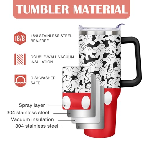 30oz Cartoon Mouse Tumbler with Handle and Straw Lid | Stainless Steel Insulated Tumbler, BPA FREE Travel Coffee Mug Cup for Car Cold and Hot - Birthday, Christmas Gift - color: Palm, size: 30 Ounces