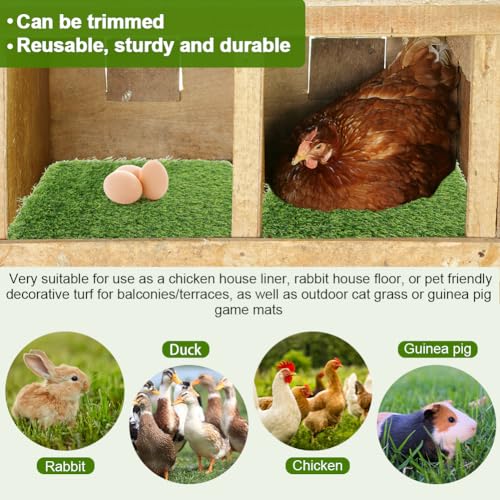 8Pcs Chicken Nesting Box Pads Washable Artificial Grass Nesting Pads | With Rubber Backing,Reusable Chicken Nesting Pads for Chicken Coop and Pet Garden Lawn Indoor Outdoor 12"×12"