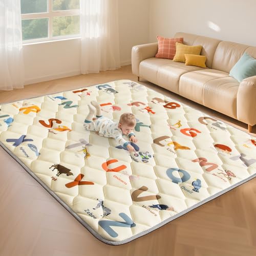 Omzer 74x50 Baby Play Mat for Floor, Playpen Mat for Toddlers Infants | Tummy Time Floor Mat, Safe Non-Slip Base, Extra Thick Soft Foam, Machine Washable, Foldable, Fits Playpen&Outdoor - size: 74"×50"