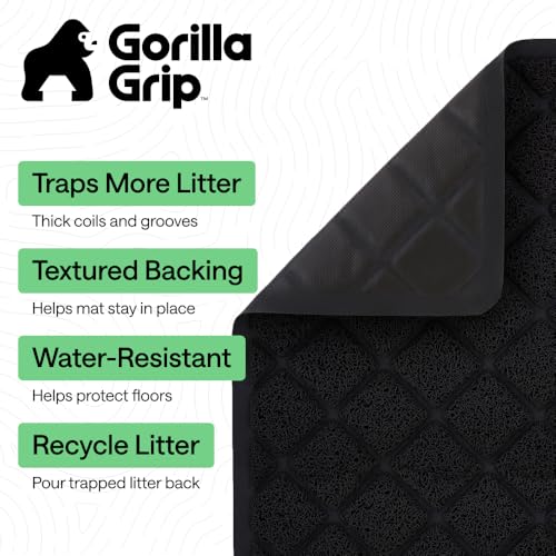 GORILLA GRIP Cat Litter Box Mat, Cushioned Coil Mesh Litter Trapping Mats, Scatter Control Supplies for Less Mess, Phthalate Free, Ultra Deep Catch Grooves, Rinse or Vacuum to Clean, 30x20 Black - color: Black, style: Medium (30" x 20")