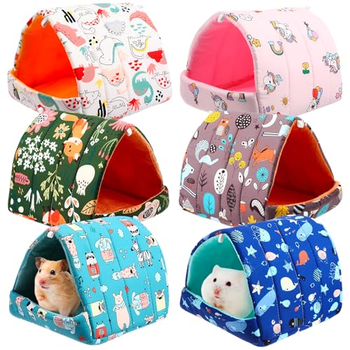 Ripeng 6 Pcs Guinea Pig Hideout Guinea Pig Bed House Rabbit Tunnel Washable Small House Cage Accessories for Hedgehog Mouse Chinchillas Hamster Ferrets Bearded Rats(7.9inch Night in the Forest) - style: 7.9Inch Night in the Forest