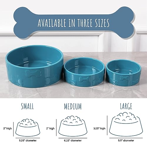 Manor Small Ceramic Pet Bowl, 2-Cup Lightweight Food & Water Dish for Cats, Dogs & Rabbits, Azure - color: Azure, size: Small