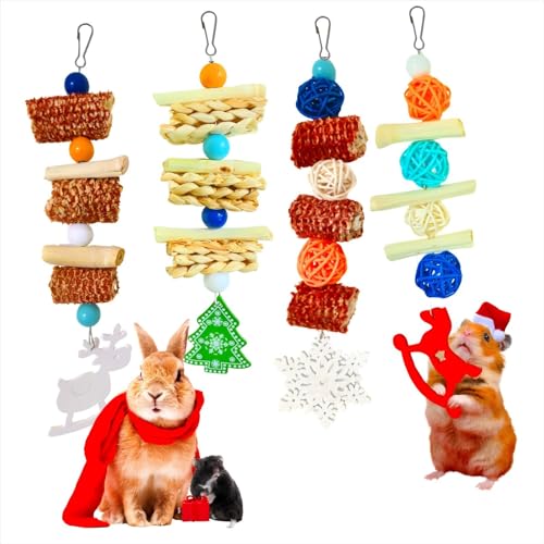 4pcs Bunny Chew Toys,Natural Chinchilla Chew Toys and Treats | Natural Chew Toys and Treats For Guinea Pigs Hamster Gerbils Chinchilla, Small Pets Rabbit Toys