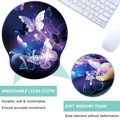 Mouse Pad with Wrist Support, Ergonomic Mouse Pad with Memory Foam Wrist Rest Cushion, Non-Slip Rubber Base Gaming Mice Pad for Home Office Computer Laptop, Butterfly - color: H-butterfly