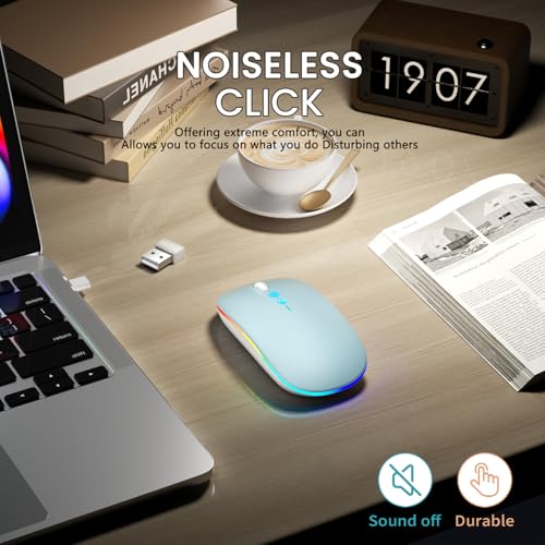 Halpilt LED Wireless Mouse A100S Rechargeable Portable Silent Mouse with Optional USB and Type-C Receiver 3-Speed Adjustable DPI for PC/Mac/Laptop (Frosted Blue) - color: Frosted Blue