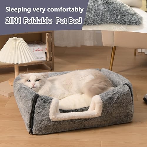 cat Bed cave-cat beds for Indoor Cats,Soft and Comfortable Cute cat House,with Removable Washable Cushioned Pillow,Enclosed pet Bed,Kitty cat hut、Hideaway,Small Large Dog Tent (Dark Grey) - color: Dark Grey, size: L:(20.4"×15.5"×15")