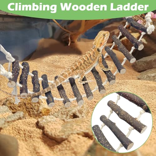 BNOSDM Reptile Hammock Reptile Wooden Ladder Bridge Bearded Dragon Hammock with Suction Cup Lizard Tank Accessories for Chameleon Hermit Crabs Ball Python Gecko Snake