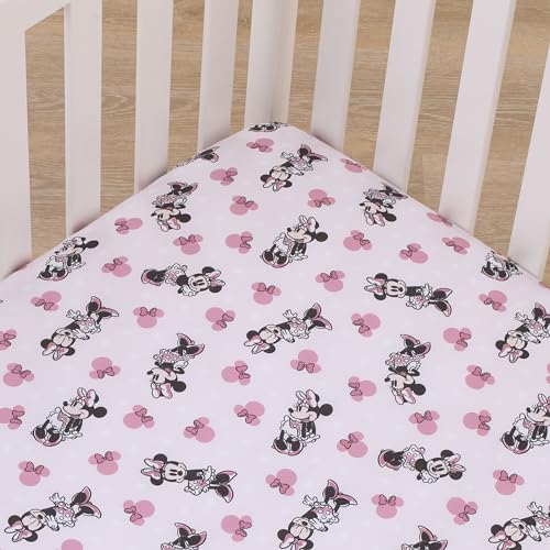 Disney Minnie Mouse Pink, Black, and White Super Soft Nursery Fitted Crib Sheet - color: Minnie Mouse Pink, Black, and White, size: Crib