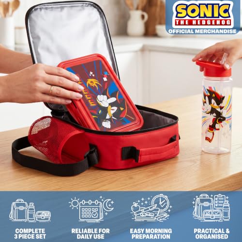 Get Trend Shadow the Hedgehog Boys Lunch Box 3Pc Set | Kids Insulated Lunch Bag with BPA-Free Water Bottle and Bento Box, Back to School Gifts for Boys - color: Black/Red Shadow