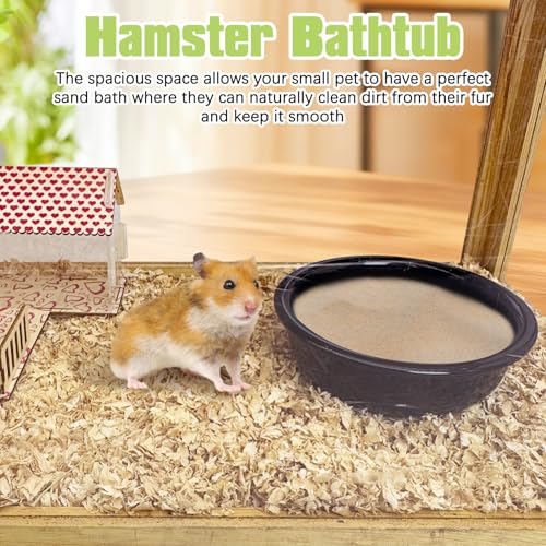 kathson Hamster Sand Bath Box Ceramic Small Animals Shower Bathtub Gerbil Litter Box Mice Bathroom Syrian Hamster Digging Sand Container Cage Accessories for Lemmings (Black) - color: Black