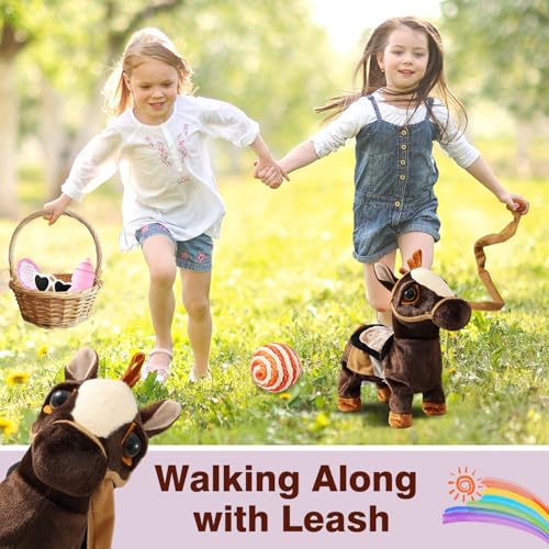 Marsjoy Black Walking Pony Toy Musical Singing Dancing Plush Interactive Walk Along Toy Horse with Leash Pony Robot Stuffed Animal for Boy Girl Ages 3+ H: 11.81" Age 3+ - color: Black Pony