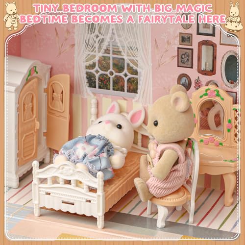 TUZT Suitcase Dollhouse Furniture Set for Kids, Mini Dollhouse Box with 2 Flexible Dolls and Bedroom&Bathroom Furnitures, Pretend Play Accessories Christmas Birthday Gift for Toddlers Ages 3+ - style: Bathroom