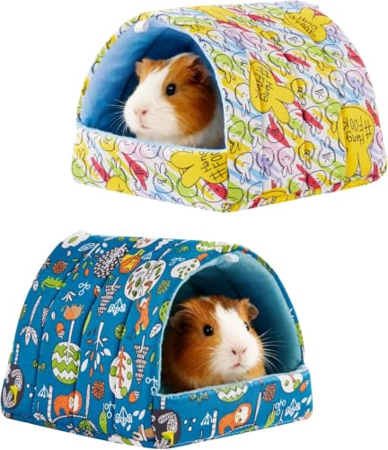 2 PCS Guinea Pig Hideout Guinea Pig House Guinea Pig Bed, Washable Hamster House Small Animal Cage Accessories for Mouse Chinchillas Hamsters Hedgehogs Ferrets Bearded Dragons and Rats - color: Green+Yellow, size: 7.8*7in