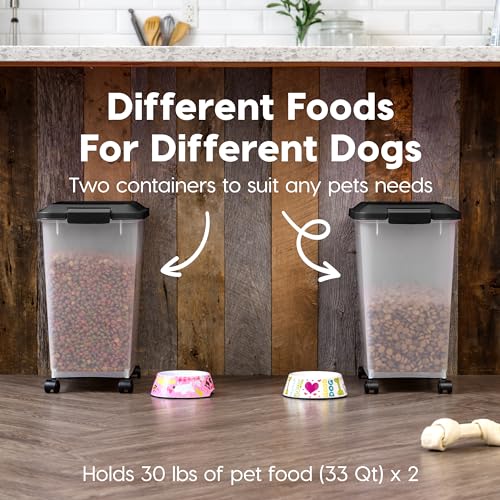 IRIS USA Dog Food Storage Container, 2-Pack, Up to 54 lbs, Black | Made in USA, Comes with Wheels, Airtight Seal, BPA-Free, Bird Seed, Cat food, Cat Litter, Treats, Multi-Pet Use - color: Black, size: 30 lbs - 2 Pack