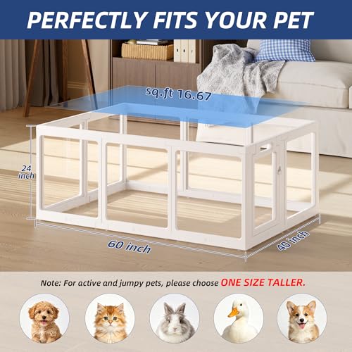 Clear Acrylic Dog Playpen Indoor, Puppy Cat Small Pet Play Pen, Pet Cat Playpen for Rabbits, Dog Fence Crate Kennel Whelping Cage (24", White, 10 Panels)