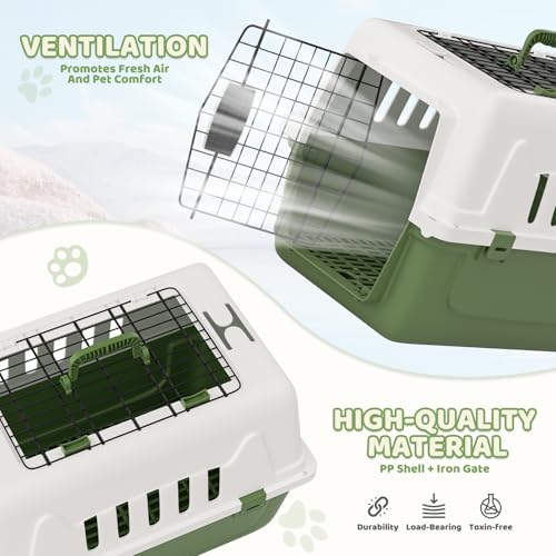 Magshion 22 Inch Hard-Sided Dog Cat Carrier, Green | Top and Front Door Access, Plastic Dog Kennel for Longer Traveling, Durable Handle and 4 Sides Ventilation, For Pet Up 26 lbs - size: 22.0"L x 14.5"W x 15.0"H