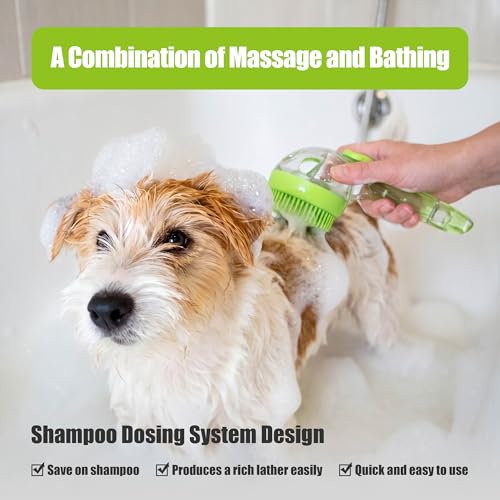 5PC pet grooming bath brush set - silicone massage brush with shampoo dispenser - suitable for dogs and cats for bathing, removing loose hair, and oral cleaning (green) - color: green