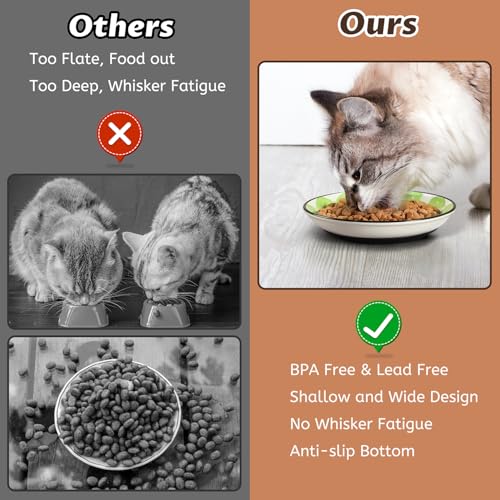 WROSWT Non-Slip Cat Bowl,Ceramic Cat Food Bowls with Silicone Bottom, Anti-Whisker Fatigue Cats Dishes Set, Shallow & Wide Kitten Plates for Food and Water, 4 Pack - size: Bohemian-4 Pack