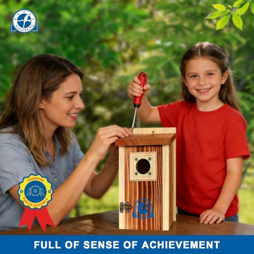 SISTERBIRD Pack of 2 Premium Bluebird Houses for Outside, Assembled Bird House Gift, Garden Decoration Bluebird House, Copper Predator Guard, Easy to Clean Bird Nesting - color: Light Toast & Copper-colored -- 2PK