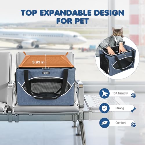 Lekereise Top-Expandable Pet Carrier 18x11x11Inch Delta American United Airline Approved Underseat to 15lbs Stable Car Travel Carriers for Small Dogs Cats with Locking Safety Zippers Anti-Scratch Mesh - color: Navy, size: 18"x11"x11"