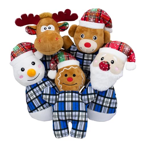Christmas Dog Toys 5 Pack Blue Plush Squeaky Set with Santa Snowman Reindeer Bear Gingerbread Man for Small Large Medium Dogs for Gentle Play Easy Clean Not for Aggressive Chewers - style: Christmas 5 PACK