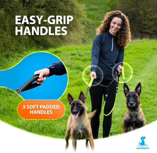 Double Dog Leash for 2 Dogs – Rope Bungee Dual Leash for Medium and Large Breeds with Padded Handles & Tangle Free (Green, Medium/Large) - color: Green