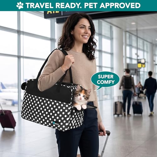 PetAmi Dog Purse Carrier for Small Dogs Cats, TSA Airline Approved Soft-Sided Pet Carrier with Pockets, Ventilated Travel Tote Bag with Bed & Shoulder Strap, Puppy Kitten, Max 12 lbs, Polka Dot Black - color: Polka Dot Black
