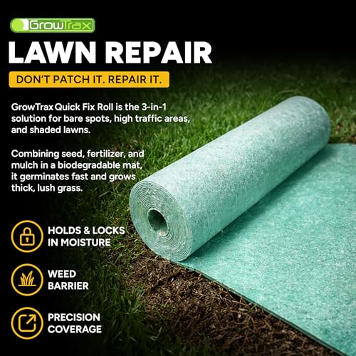 Growtrax Biodegradable Grass Seed Mat - 50 Sq Ft Bermuda Rye | Grass Seed and Fertilizer for Lawns, Dog Patches & Shade, Just Water and Grow, No Artificial Grass