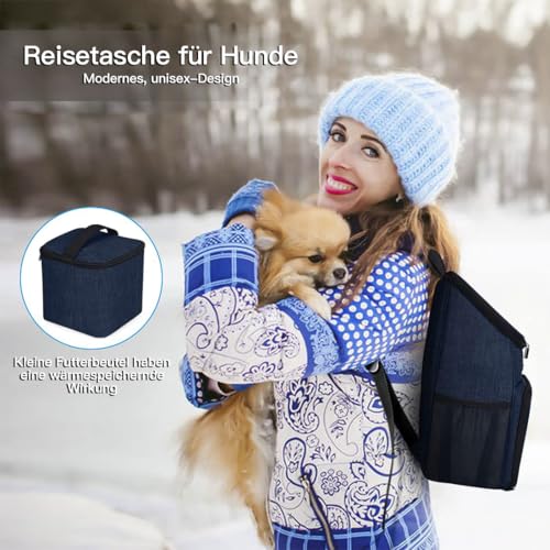 BAGLHER丨Dog Travel Bag, Airline Approved Pet Supplies Backpack, Dog Travel Backpack with 2 Silicone Collapsible Bowls and 2 Food Baskets - color: Dark Blue-A