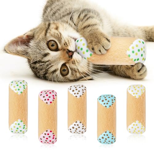 MALLMALL6 Catnip Toys for Cat - 5Pcs Cannoli Crinkle Paper Sound Catmint Toy Gift for Indoor Kitten, Teething Chew Kick Interactive Kitty Supplies, Soft Italian Dessert Pet Present for Kitten Lover - style: Cannoli（with Crinkle Paper）