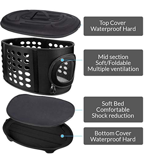 Collapsible Cat Carrier Hard, Travel Pet Carriers Bag for Small Dogs for Car Travel with Ventilation Guinea Pig 2 Small Cats Carrier Cage Dog Crate (Black)